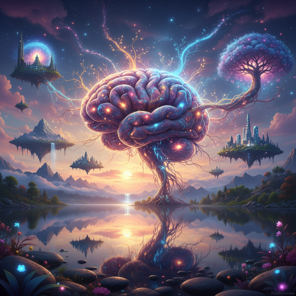 Abstract image of neural connections in the brain with glowing pathways