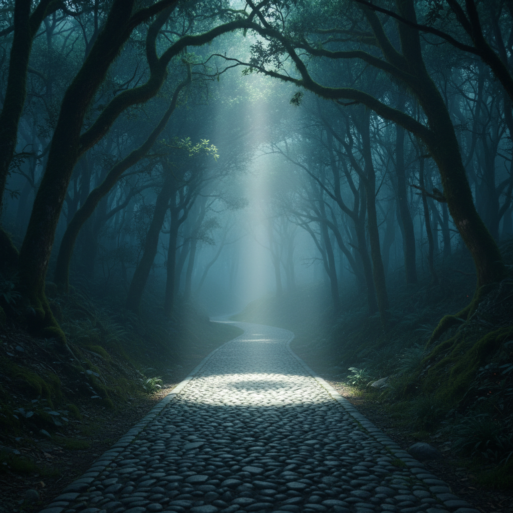 A single beam of light cutting through a misty, undefined landscape, illuminating a clear path ahead.