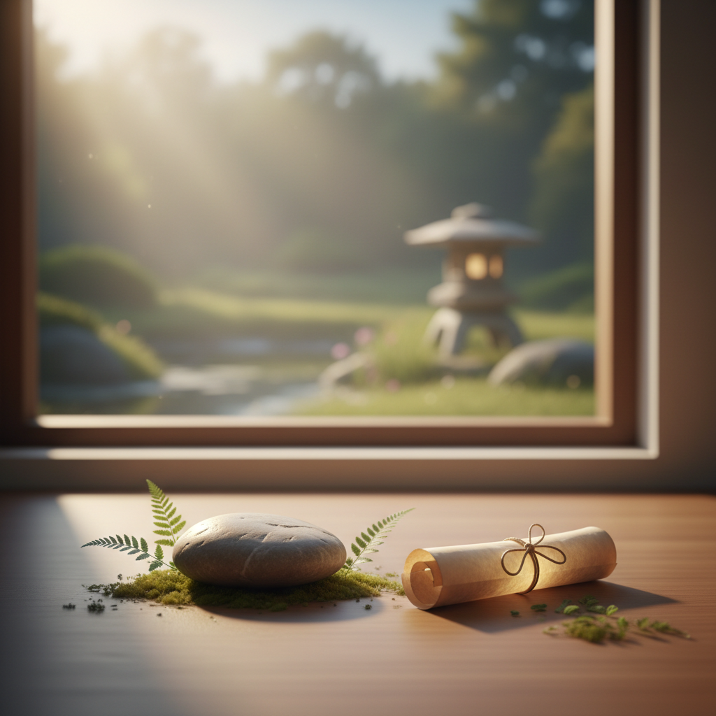 A close-up of a hand gently holding a smooth, round stone, bathed in soft, natural light, symbolizing a gentle daily cue.