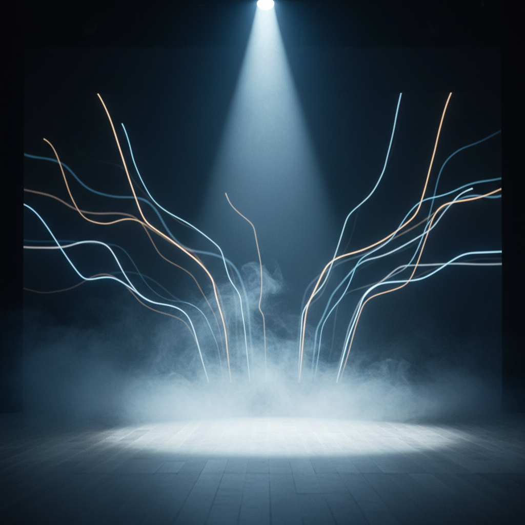 A single, intense spotlight beam piercing through a smoky, dark space, symbolizing focused clarity amidst potential distractions.