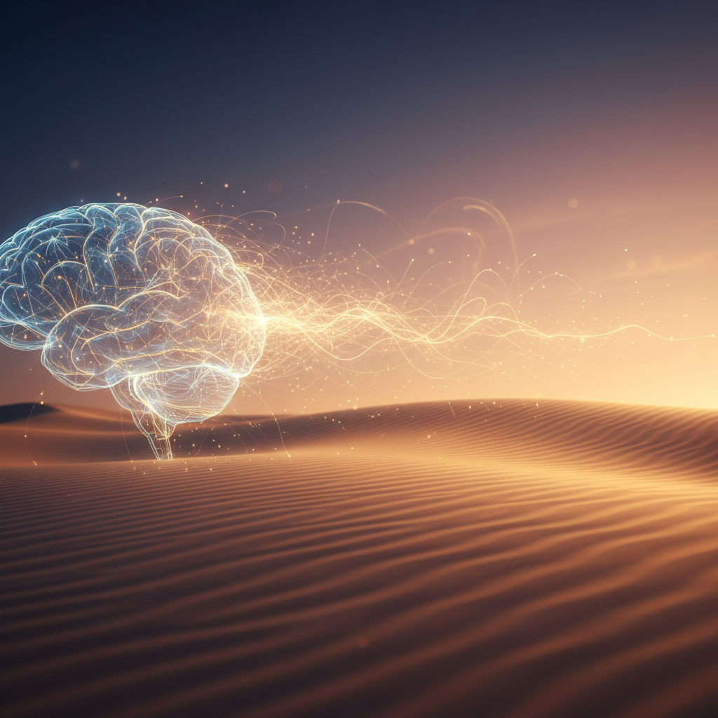 Intricate glowing neural network resembling a blueprint of the brain