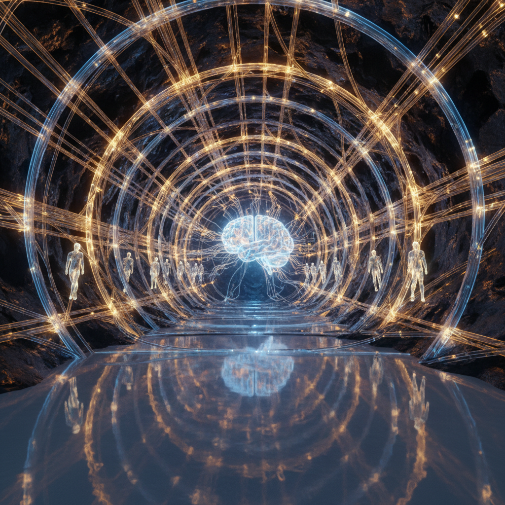 Abstract image showing interconnected glowing neural pathways within a stylized brain.