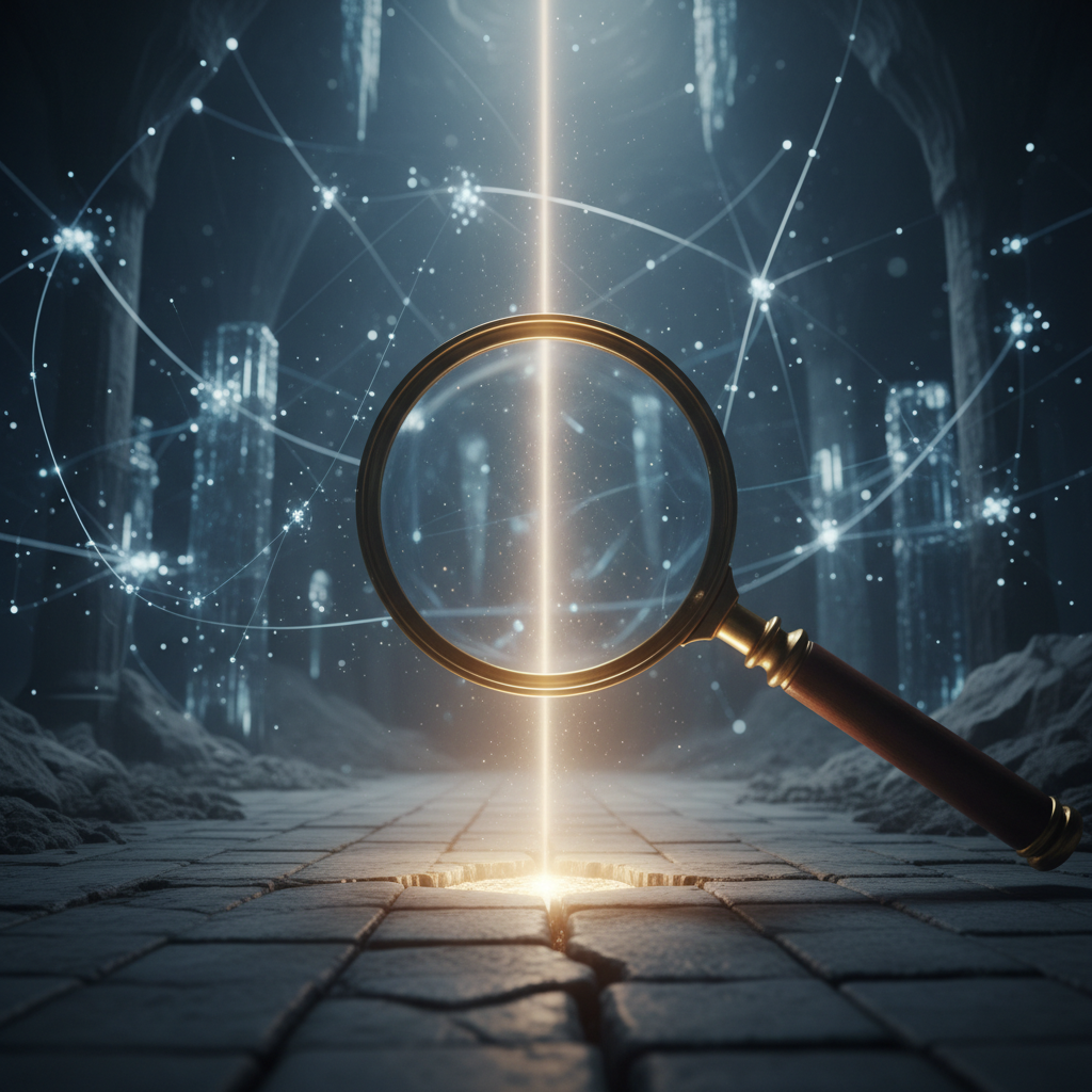 A magnifying glass sharply focusing on a single point of light against a blurred background, symbolizing clarity and focus.