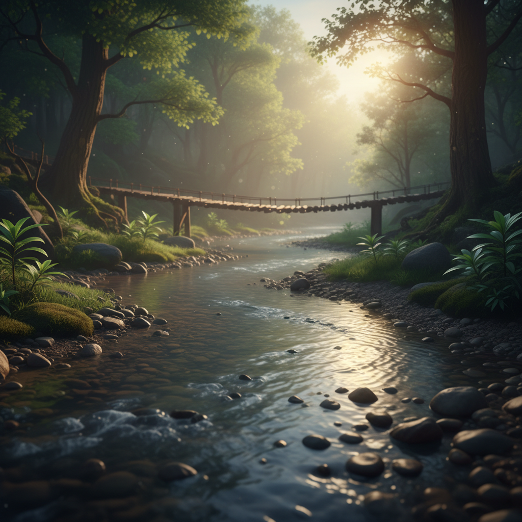 A close-up of a smooth, gently flowing river, reflecting soft light, symbolizing consistent, quiet progress.