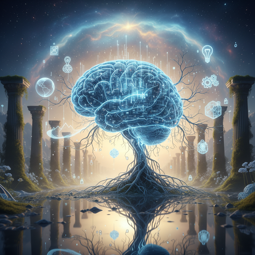 An intricate, glowing blueprint overlaid with neural network connections, suggesting a detailed plan being formed in the mind.