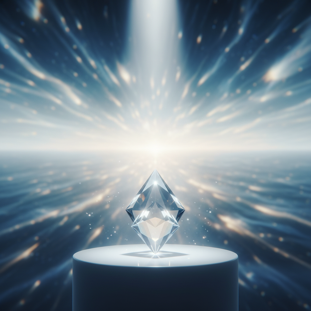 A single, bright spotlight illuminating a crystal clear orb against a softly blurred, dark background.