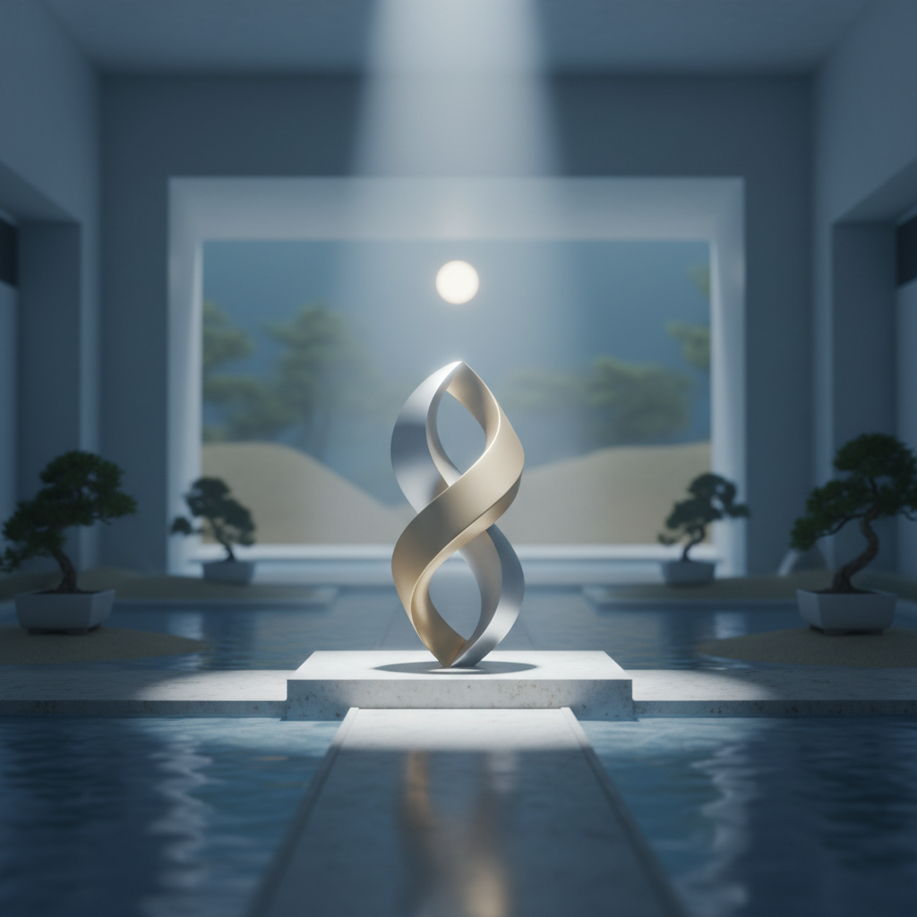 A single, focused beam of light illuminating a complex but clear abstract shape against a dark background, symbolizing clarity and precision.