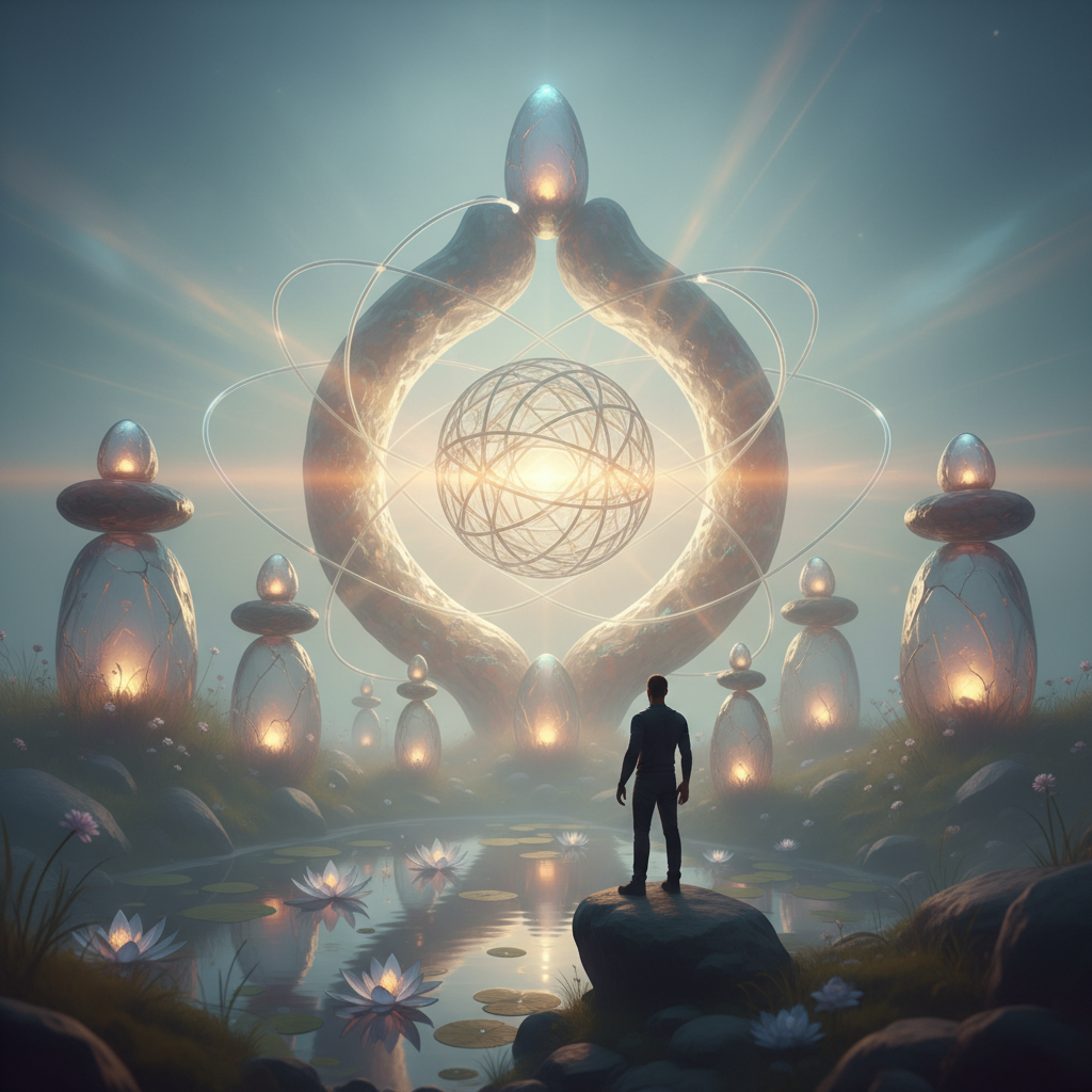 Soft, diffused light with gentle, abstract glowing elements, symbolizing a subtle and supportive reminder.