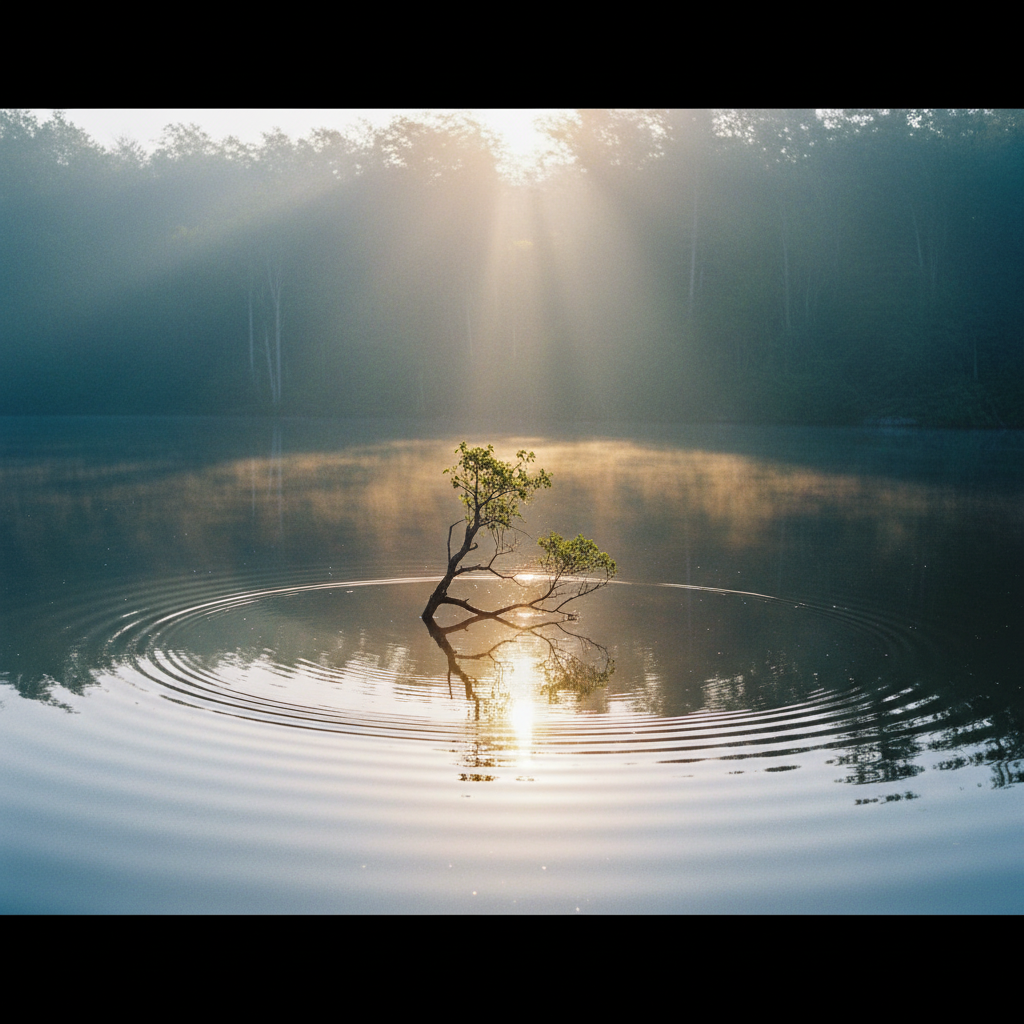 Close-up of gentle ripples on a calm body of water, reflecting soft light, suggesting focus and clarity.