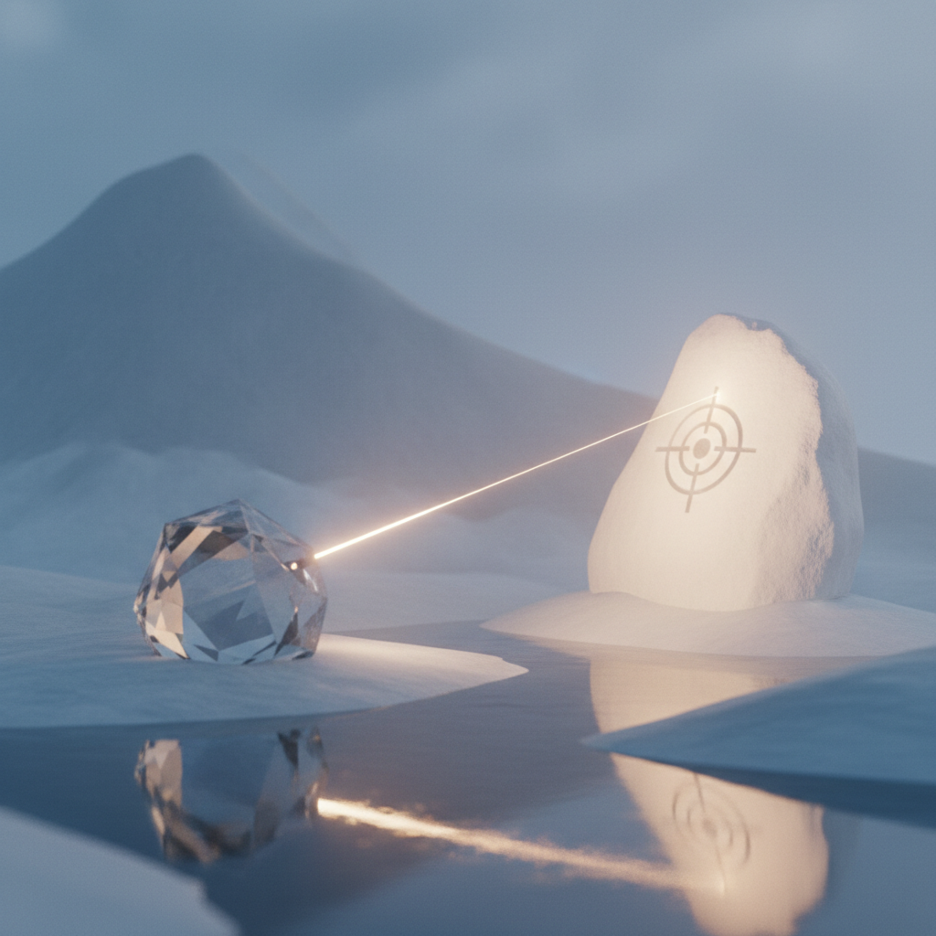 A single, bright spotlight illuminating a clear, simple shape against a blurred, complex background.