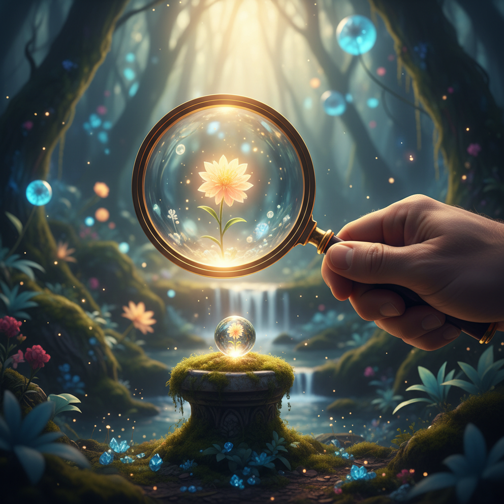 A close-up shot of a magnifying glass sharply focusing on a single, clear point on a blurred background, symbolizing clarity and precision.